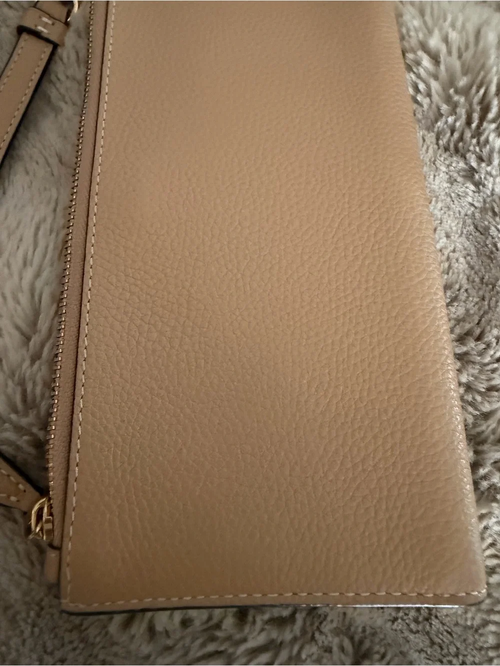Coach Pebbled Leather Wristlet in Light Beige with Gold Hardware
